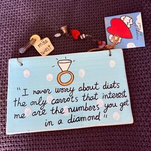 NWT Ceramic Beaded Sandra Magsamen Blue Diamond Plaque Mae West Quote 5x8 inch